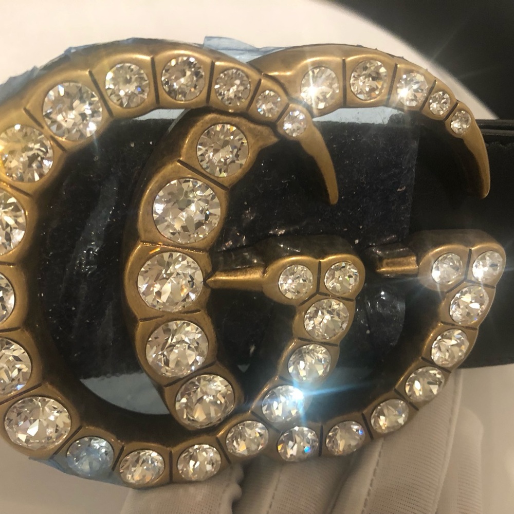 Gucci Leather Crystal Double G Belt 105